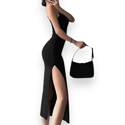 Women’s Slim Fit Spaghetti Strap Maxi Dress – Thigh Slit Formal Evening Gown