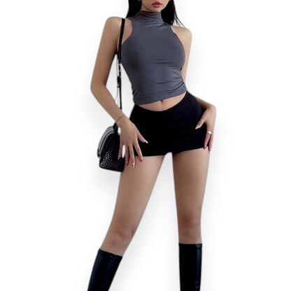 Casual Bodycon Mini Skirt for Women – Elastic Waist Solid Streetwear Skort