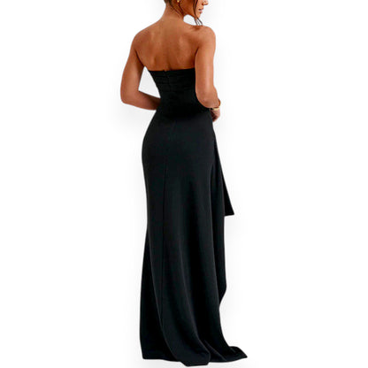 Women's Strapless Backless Maxi Dress - Sexy Bodycon Ruched Off Shoulder Evening Gown with High Slit for Party & Cocktail
