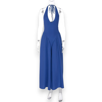 Women’s Fashion Long Summer Dress – Deep V Neck, Spliced Halter, Open Back Evening & Beach Dress