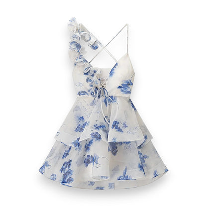 Women's Floral Halter Backless Summer Dress – Fashion Pleated Puffy Dress