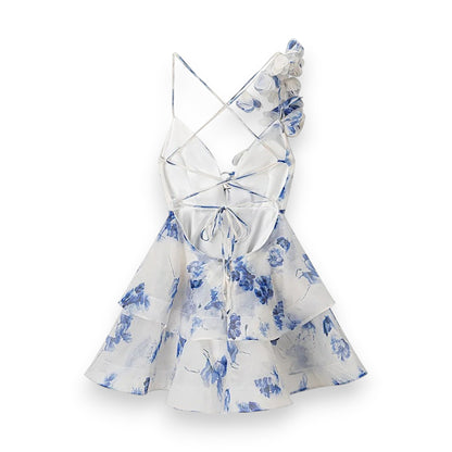 Women's Floral Halter Backless Summer Dress – Fashion Pleated Puffy Dress