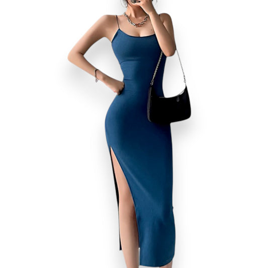 Women’s Slim Fit Spaghetti Strap Dress – Thigh Slit Formal Maxi Gown