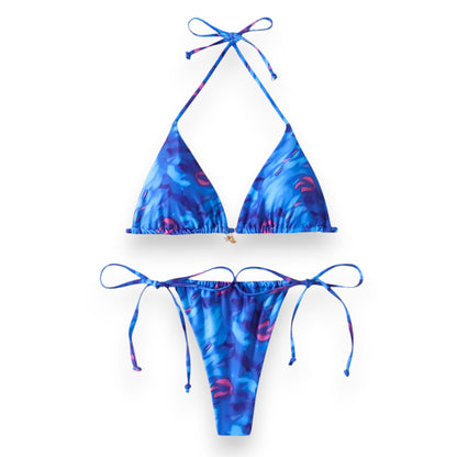 Women's Halter Bikini Top with Tie Side Thong – Sexy Triangle Two Piece Swimsuit