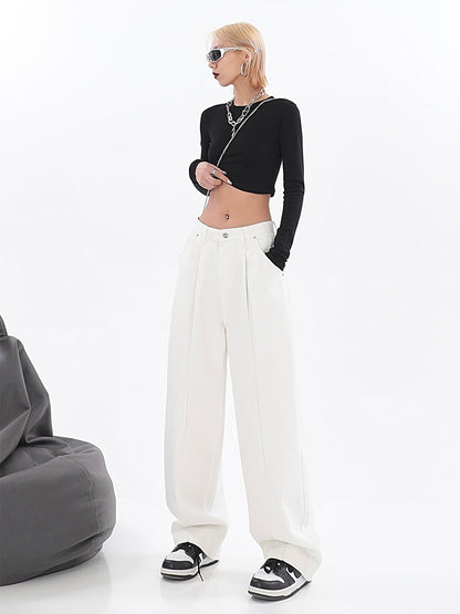 High Waist And Thin Design Sense High Street Mopping Straight Pants Ins Tide