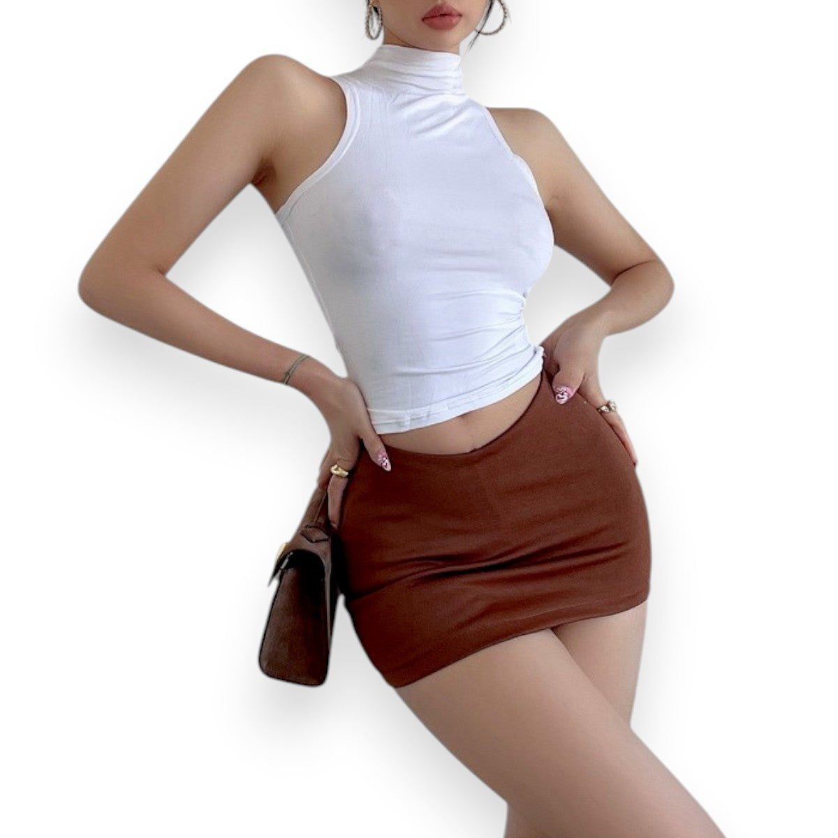 Casual Bodycon Mini Skirt for Women – Elastic Waist Solid Streetwear Skort