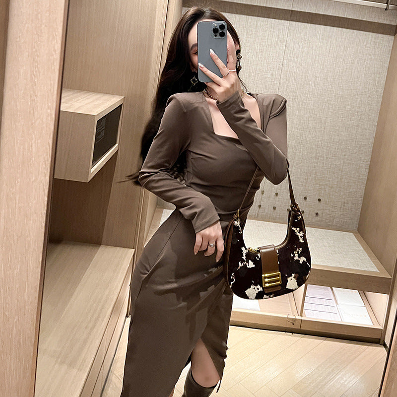 New Women's French Style Temperament Young Adult Lady Like Woman Long Dress Gentle Chic Design Dress