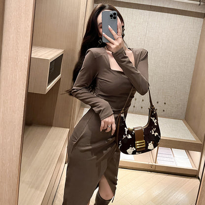 New Women's French Style Temperament Young Adult Lady Like Woman Long Dress Gentle Chic Design Dress