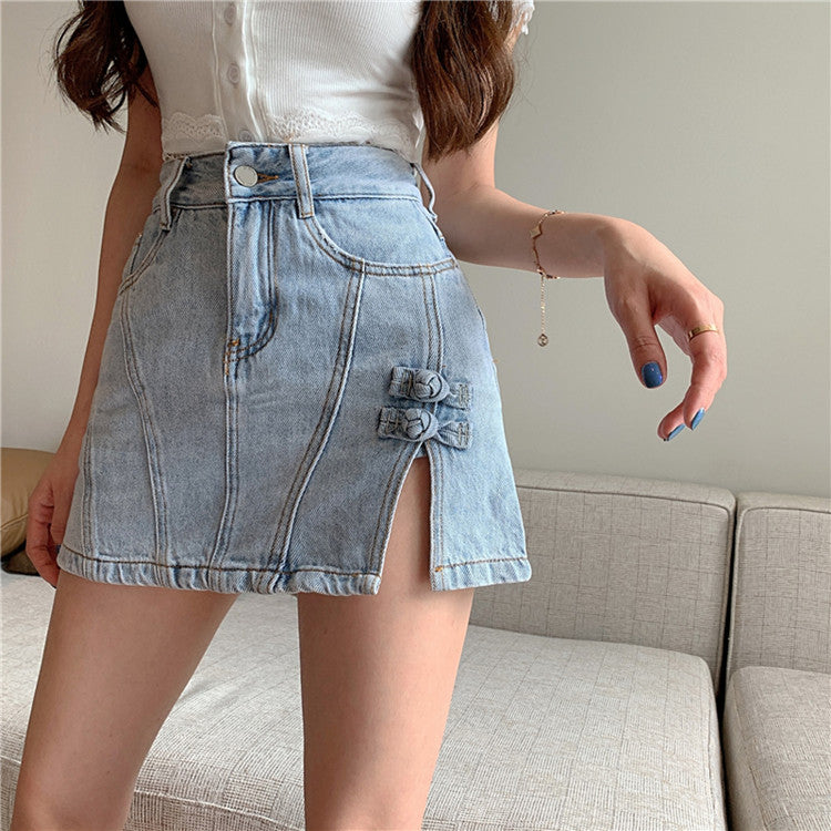 Side Slit Denim Bag Hip Skirt Female High Waist Was Thin