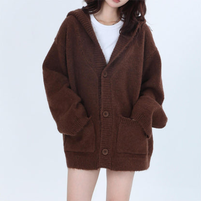 Retro High Sense Hooded Knit Cardigan
