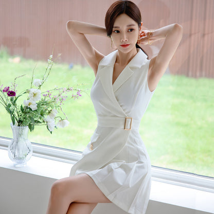 Women's Socialite Slimming Elegant Suit Collar Tight Waist Slim-fit Fashion Dress