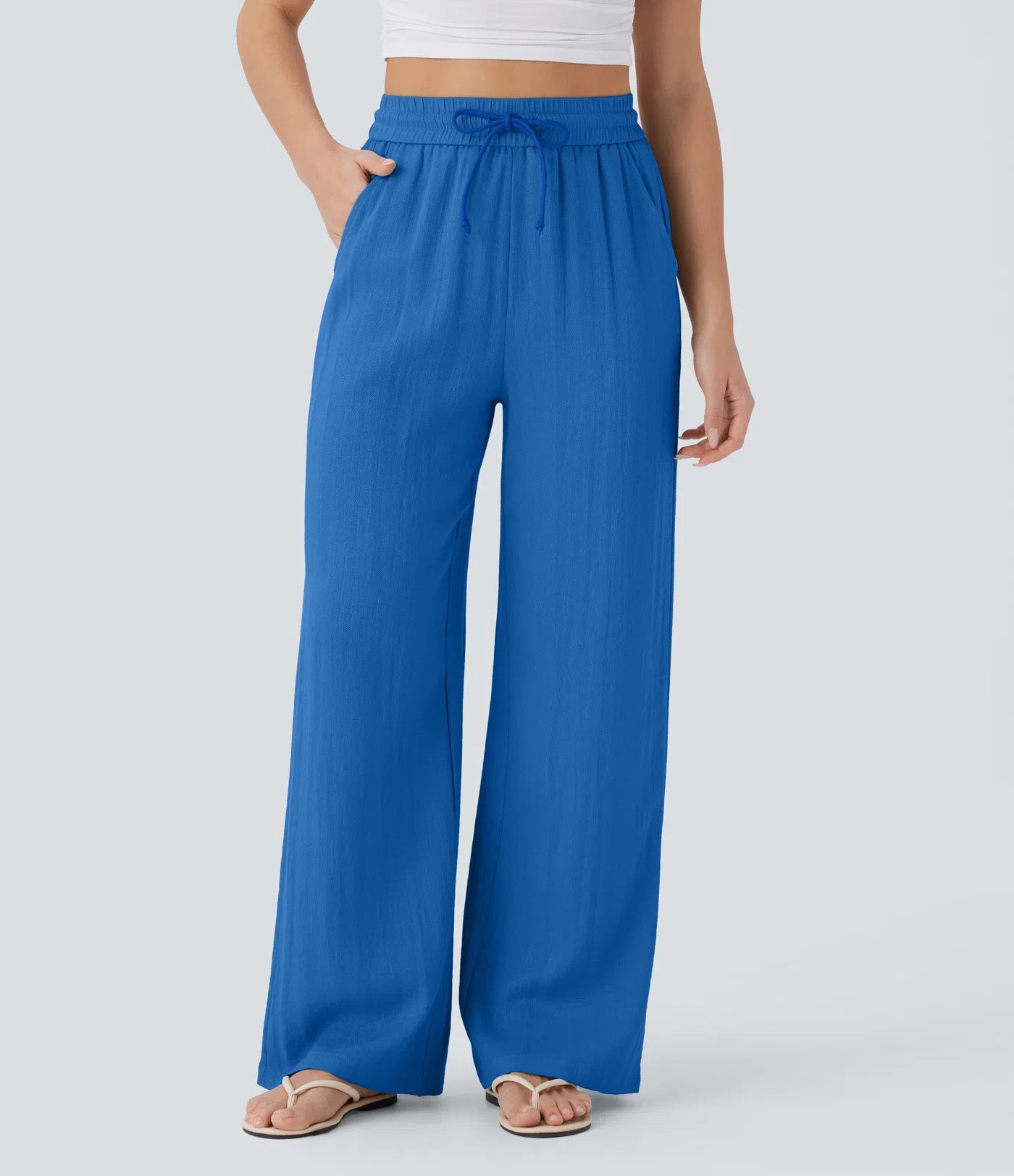 Women's Solid Color Casual Wide Leg Loose Drawstring Trousers