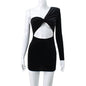 European And American One-sleeve Right-angle Shoulder Design Pleated Hollow Silk Elegant Dress