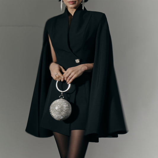 Elegant Cloak Slim Solid Color Single Buckle Dress