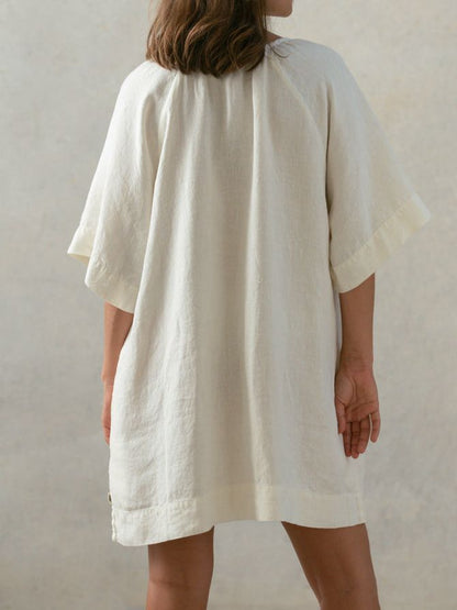 Women's Fashionable Elegant Cotton And Linen V-neck Lace-up Dress