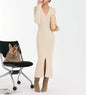 Slim-fit Slimming Elegant Single-breasted Sheath V-neck Knitted Dress