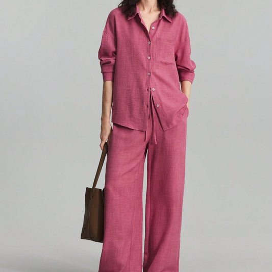 Elegant Women’s Hot Pink Set – Versatile Long Sleeve Top & Pants bunu da