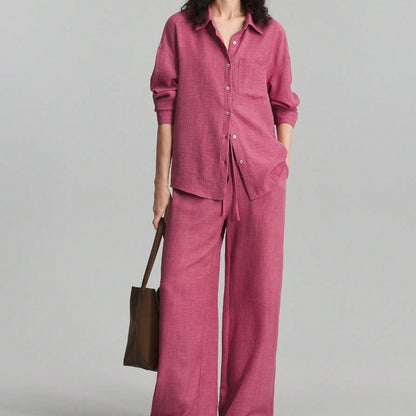 Elegant Women’s Hot Pink Set – Versatile Long Sleeve Top & Pants bunu da