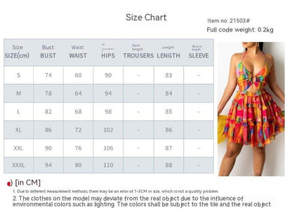Hollow Out Strap V-neck Elegant Halter Printing Slip Dress