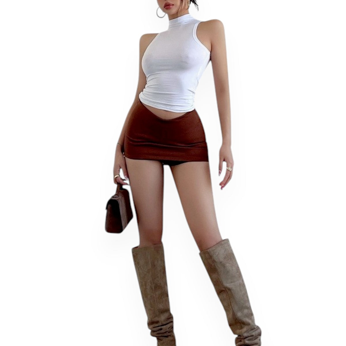Casual Bodycon Mini Skirt for Women – Elastic Waist Solid Streetwear Skort