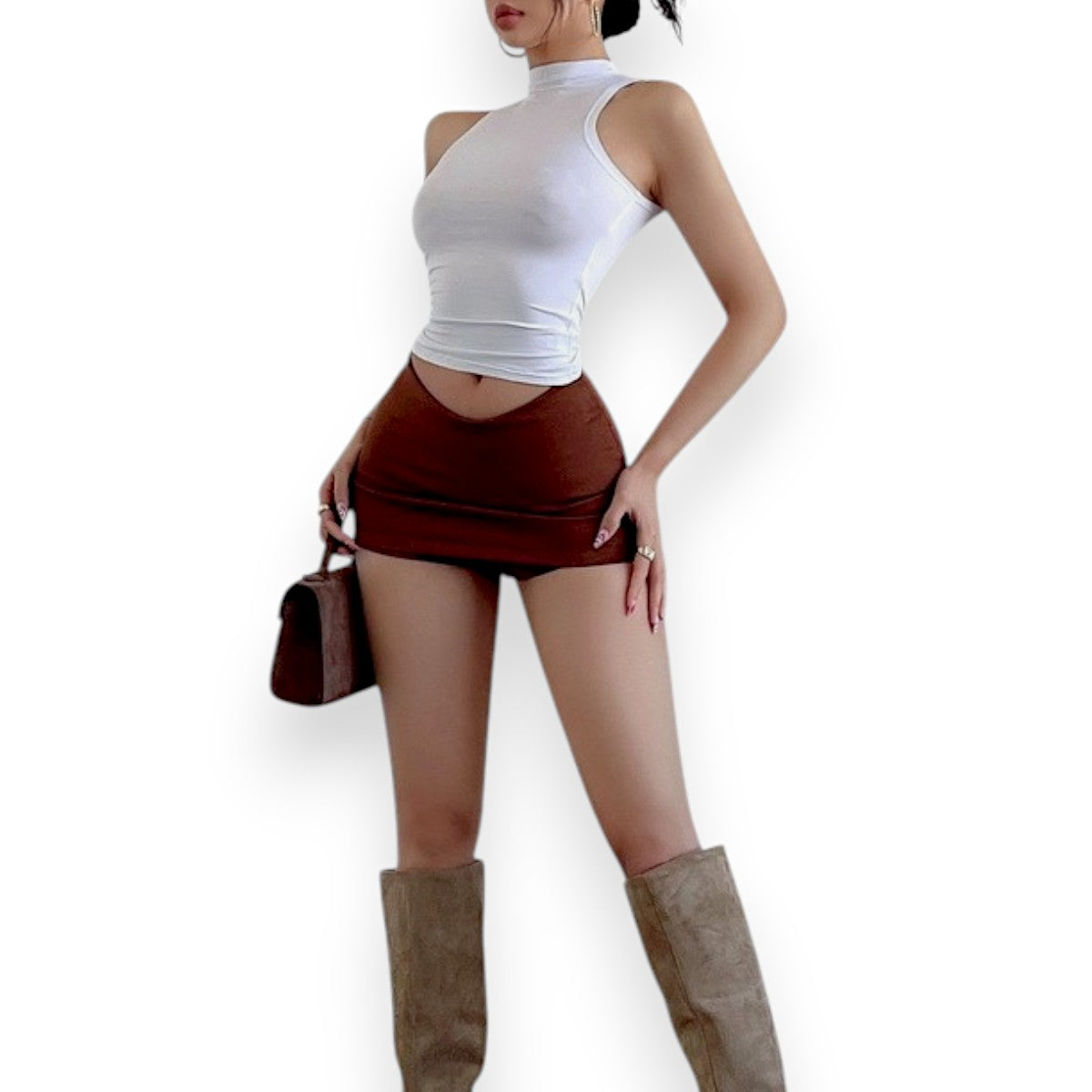 Casual Bodycon Mini Skirt for Women – Elastic Waist Solid Streetwear Skort