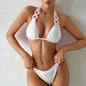 Multi-color Lace-up Halterneck Split Swimsuit For Women