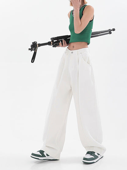 High Waist And Thin Design Sense High Street Mopping Straight Pants Ins Tide