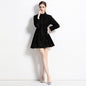 Stand Collar Elegant Hollow Single-breasted Lantern Sleeve Loose Lace-up Dress