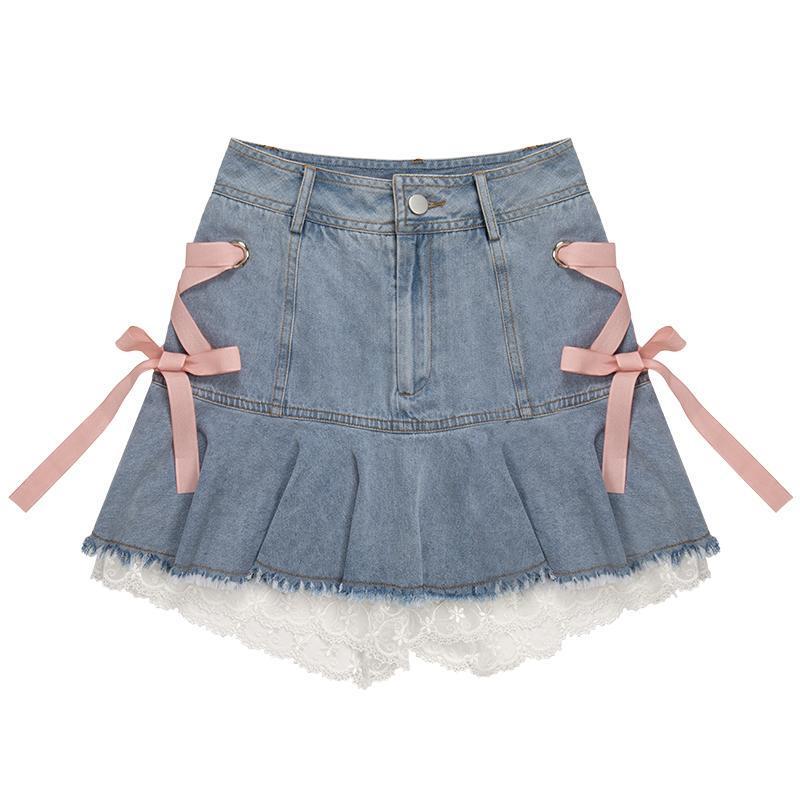 Women's Fashion Lace-up Denim Skirt
