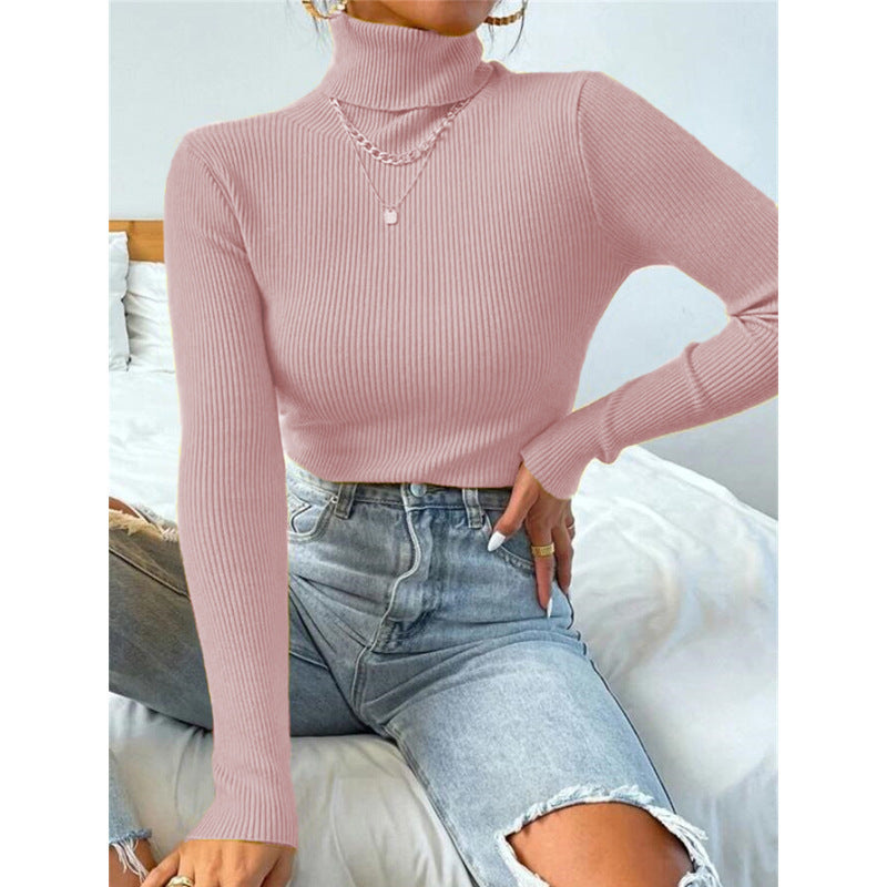 Turtleneck Sweater Pullover Knitted Top T-shirt
