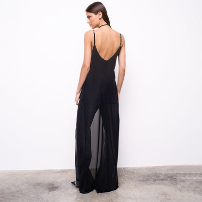 Summer New Pure Color Mesh Sling Tied Top