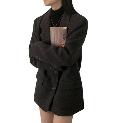 Retro British Style Temperament Mid-length Loose Woolen Blazer