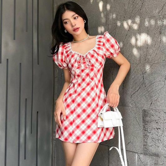 Women's Square Neck Bubble Sleeve Skirt