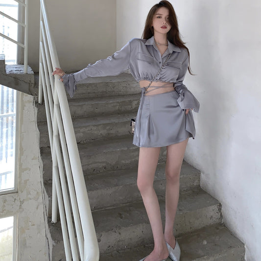 Satin Long-sleeved Sun Protection Shirt Skirt