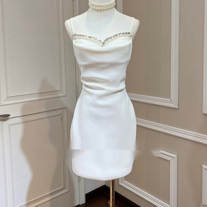 Heavy Industry High-grade Pearl Diamond Suspender Skirt Slimming Elegant Dress