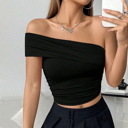 Sexy Off-shoulder Top Springsummer Slim Fit Short Vest
