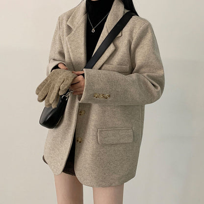 Retro British Style Temperament Mid-length Loose Woolen Blazer