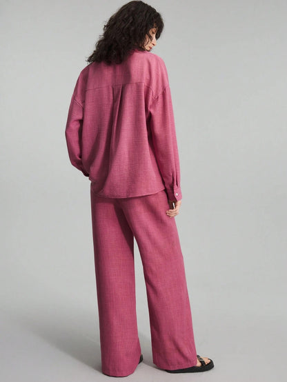 Elegant Women’s Hot Pink Set – Versatile Long Sleeve Top & Pants bunu da