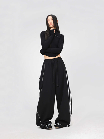Black Asymmetric Stitching Sports Pants Long-sleeved Top