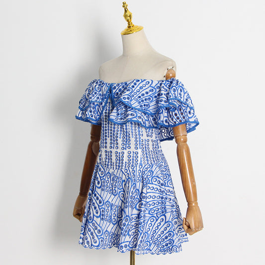 Women's Fashion Elegant Embroidery Hollow-out Cinched Slimming Dress