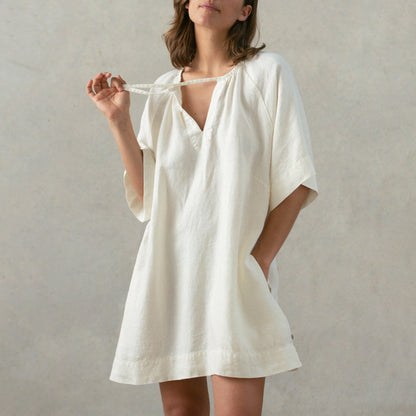 Women's Fashionable Elegant Cotton And Linen V-neck Lace-up Dress