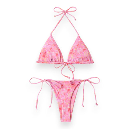 Women's Halter Bikini Top with Tie Side Thong – Sexy Triangle Two Piece Swimsuit