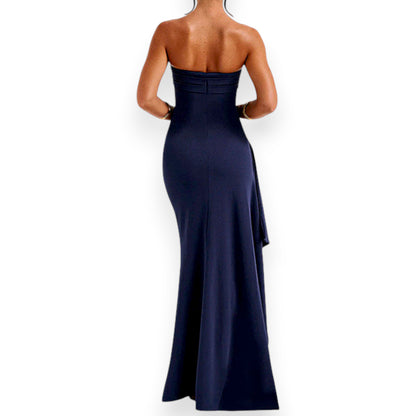 Women's Strapless Backless Maxi Dress - Sexy Bodycon Ruched Off Shoulder Evening Gown with High Slit for Party & Cocktail