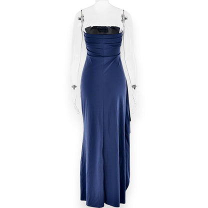 Women's Strapless Backless Maxi Dress - Sexy Bodycon Ruched Off Shoulder Evening Gown with High Slit for Party & Cocktail