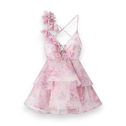 Women's Floral Halter Backless Summer Dress – Fashion Pleated Puffy Dress