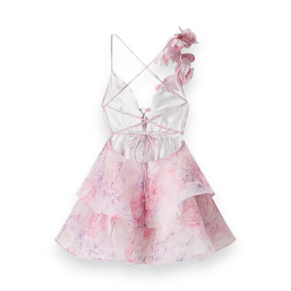Women's Floral Halter Backless Summer Dress – Fashion Pleated Puffy Dress