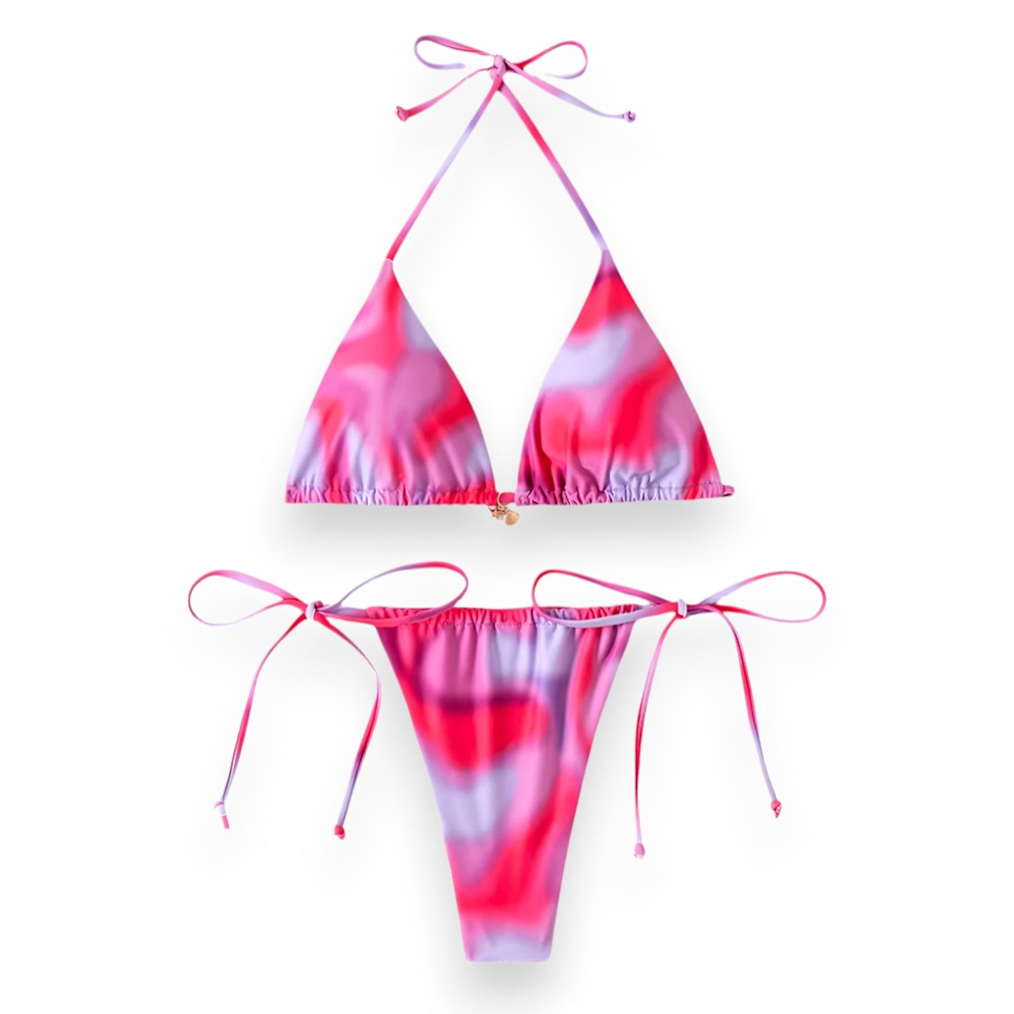 Women's Halter Bikini Top with Tie Side Thong – Sexy Triangle Two Piece Swimsuit