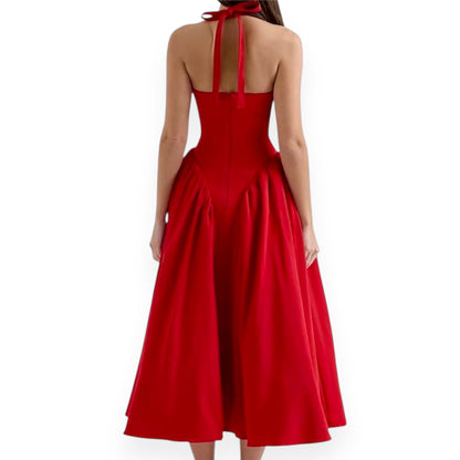 Women’s Fashion Long Summer Dress – Deep V Neck, Spliced Halter, Open Back Evening & Beach Dress
