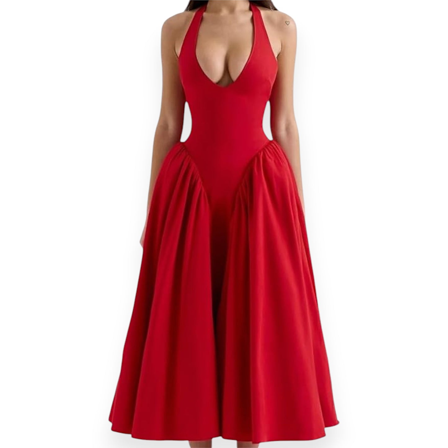 Women’s Fashion Long Summer Dress – Deep V Neck, Spliced Halter, Open Back Evening & Beach Dress