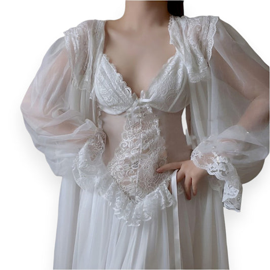 Women’s Lace Mesh Lingerie Set – Suspender Babydoll Nightwear for Romantic Evenings